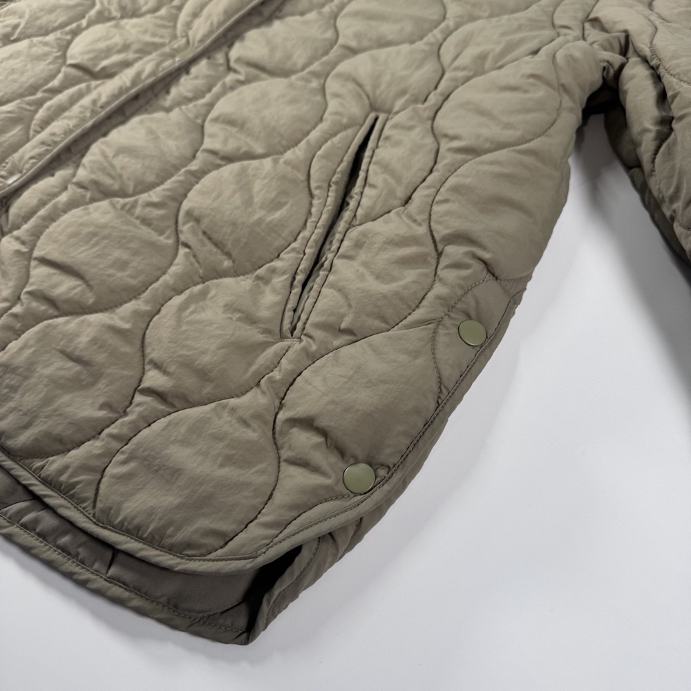 H&M Oversized Quilted Liner Jacket Snap Front Womens Medium Khaki Green Pockets - Picture 6 of 14